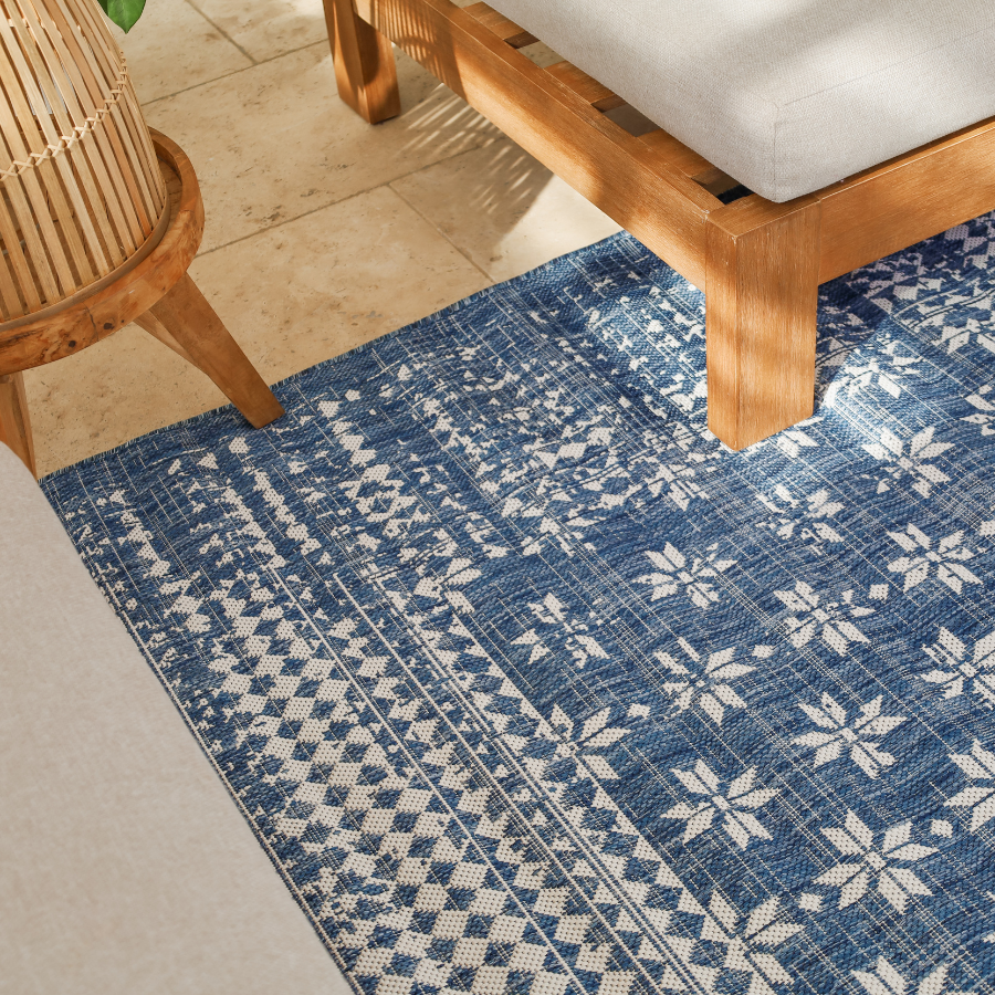 Pearl Blue Floral Polypropylene Large Rug - Fab Habitat , Outdoor Rugs, 