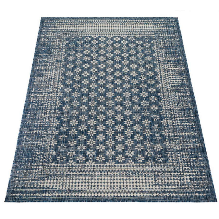 Pearl Blue Floral Polypropylene Large Rug - Fab Habitat , Outdoor Rugs, [product_size],