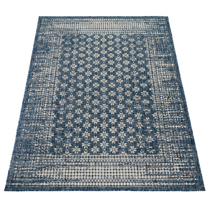 Pearl Blue Floral Polypropylene Large Rug - Fab Habitat , Outdoor Rugs, [product_size],