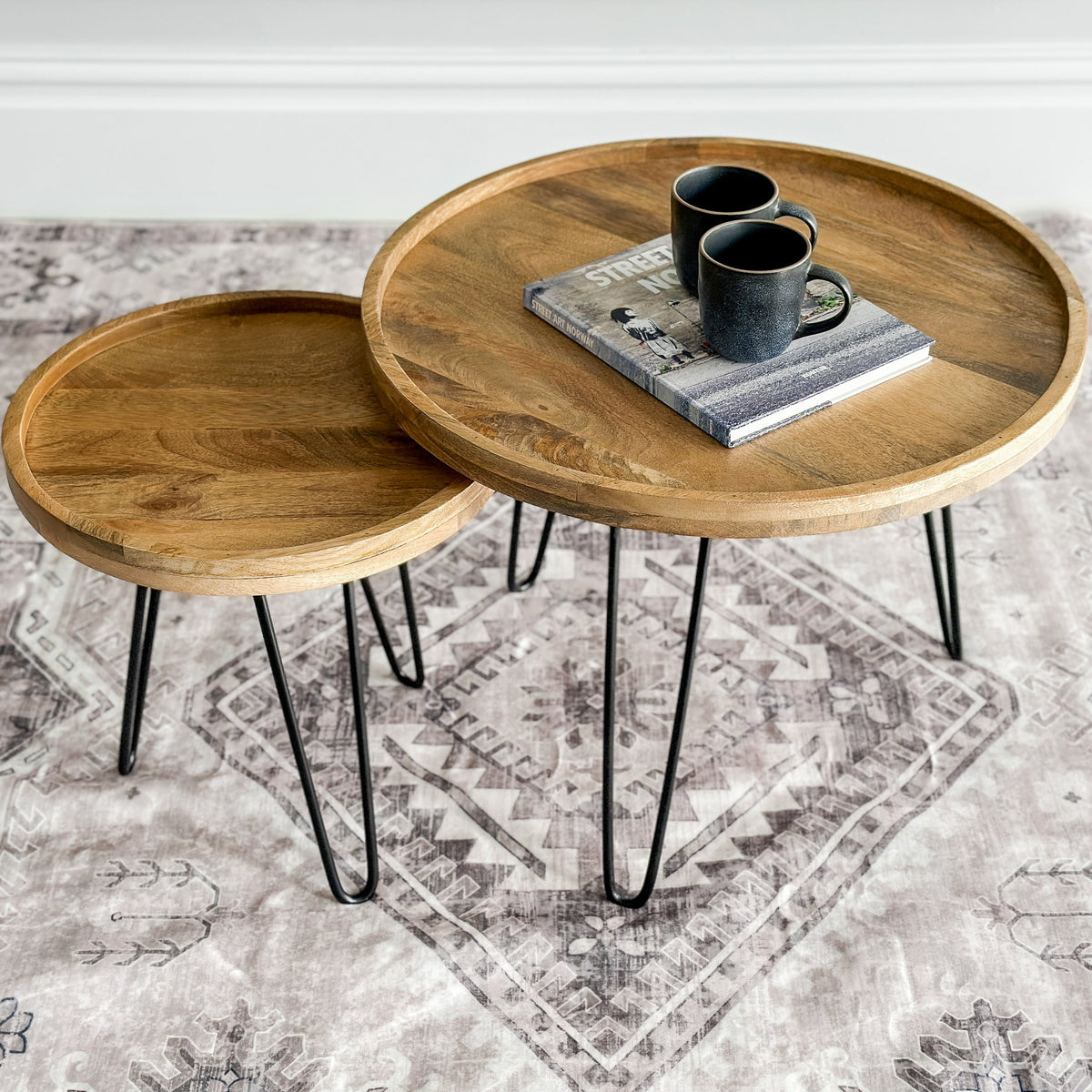 Set Of 2 Purna Round Wooden Nested Tray Coffee Table - Fab Habitat , Coffee Tables, 