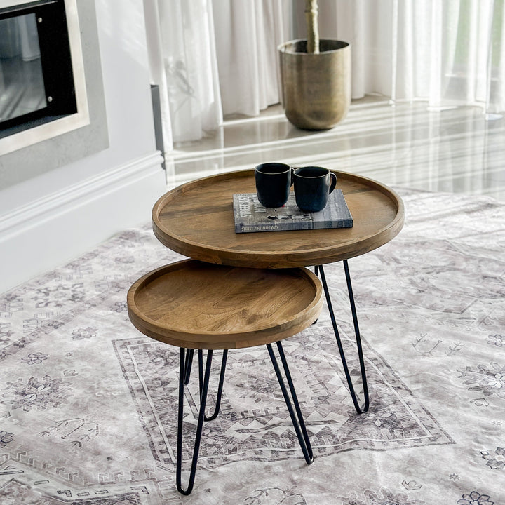 Set Of 2 Purna Round Wooden Nested Tray Coffee Table - Fab Habitat , Coffee Tables, [product_size],