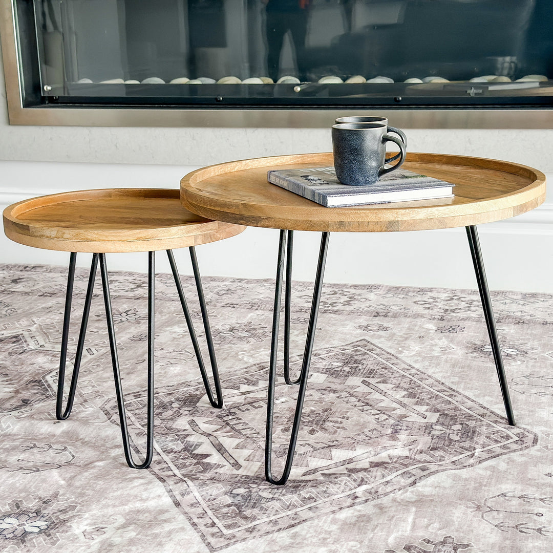 Set Of 2 Purna Round Wooden Nested Tray Coffee Table - Fab Habitat , Coffee Tables, [product_size],