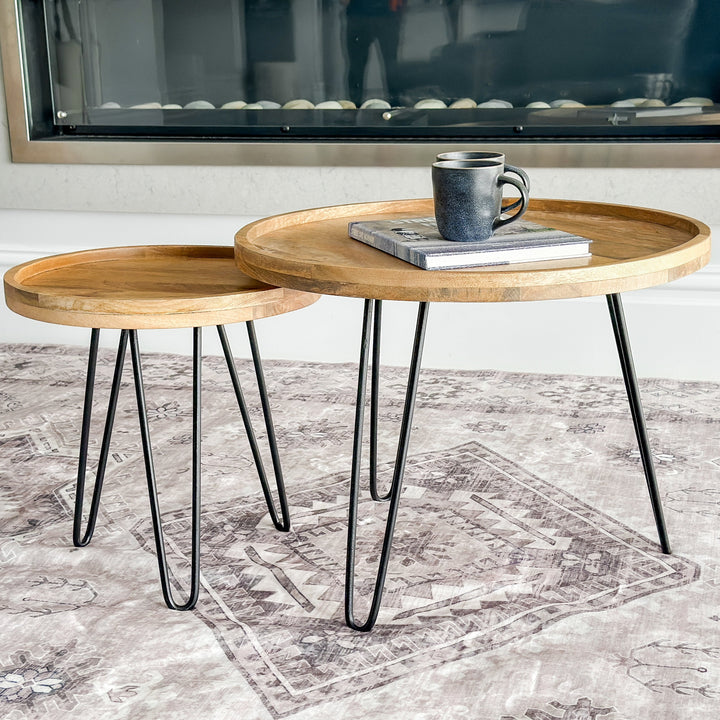 Set Of 2 Purna Round Wooden Nested Tray Coffee Table - Fab Habitat , Coffee Tables, [product_size],