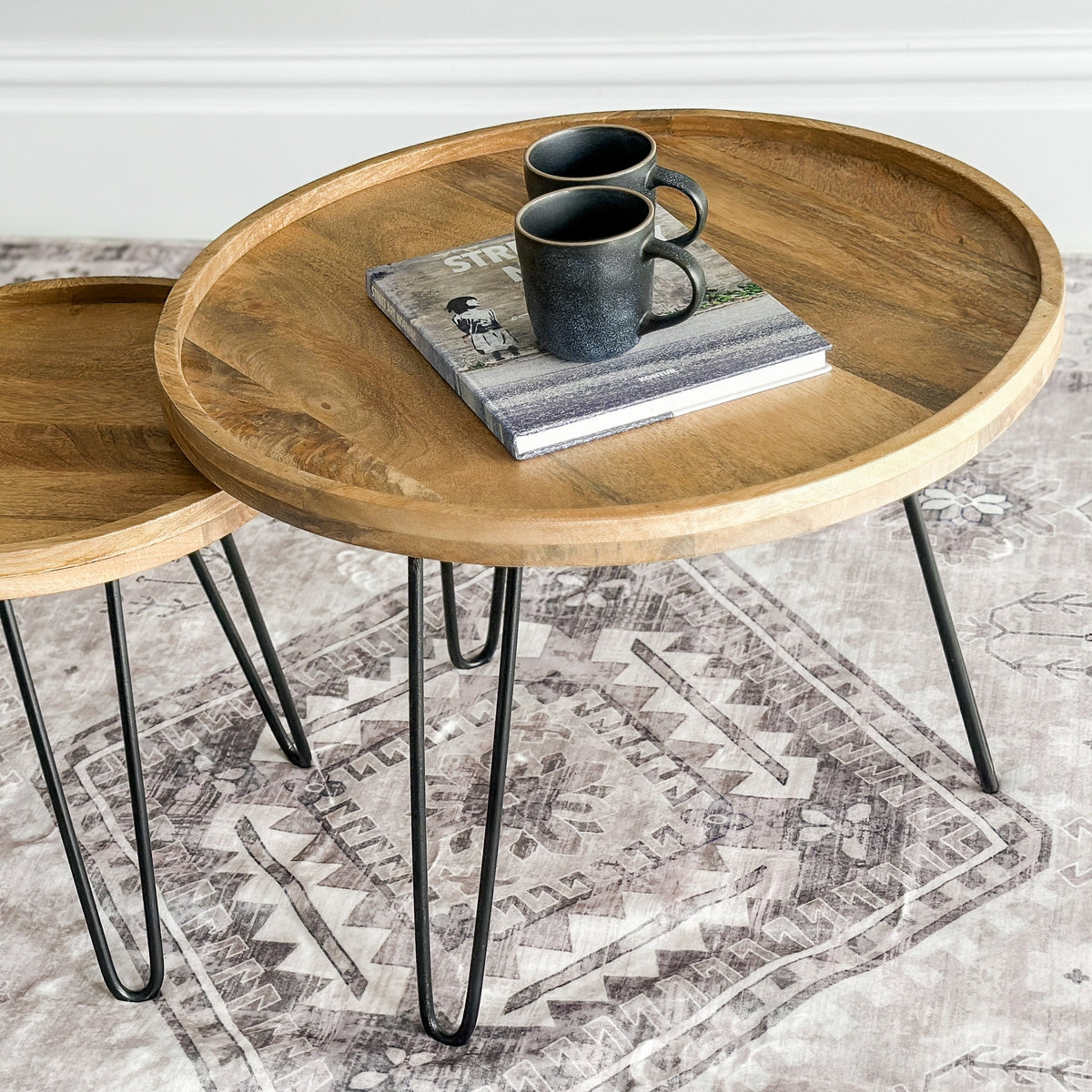 Set Of 2 Purna Round Wooden Nested Tray Coffee Table - Fab Habitat , Coffee Tables, 