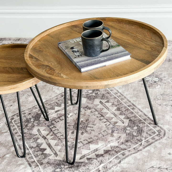 Set Of 2 Purna Round Wooden Nested Tray Coffee Table - Fab Habitat , Coffee Tables, [product_size],