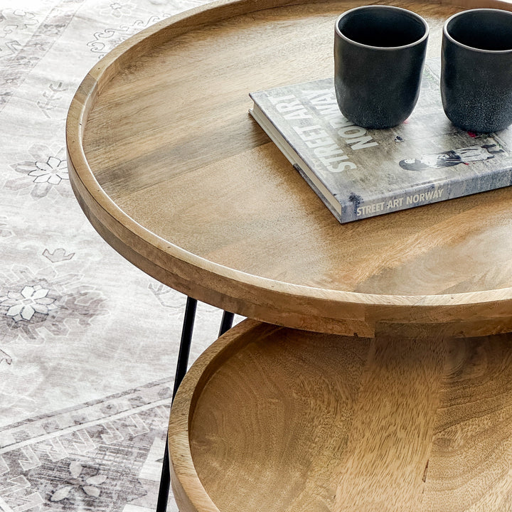 Set Of 2 Purna Round Wooden Nested Tray Coffee Table - Fab Habitat , Coffee Tables, [product_size],