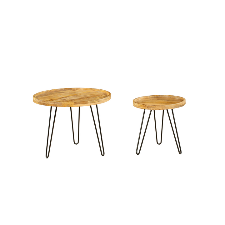 Set Of 2 Purna Round Wooden Nested Tray Coffee Table - Fab Habitat , Coffee Tables, [product_size],