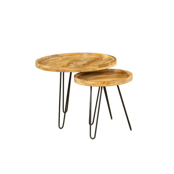 Set Of 2 Purna Round Wooden Nested Tray Coffee Table - Fab Habitat , Coffee Tables, 