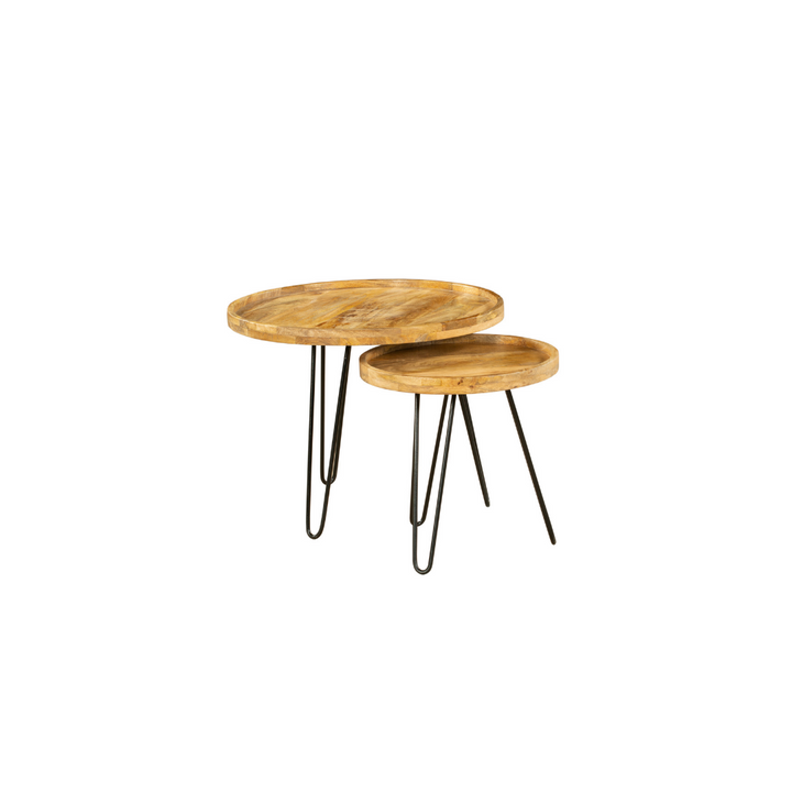 Set Of 2 Purna Round Wooden Nested Tray Coffee Table - Fab Habitat , Coffee Tables, [product_size],