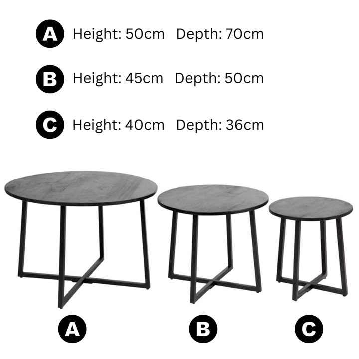 Set Of 3 Rio Black Round Nested Mango Wood Coffee Table