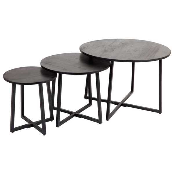 Set Of 3 Rio Black Round Nested Mango Wood Coffee Table - Fab Habitat , Coffee Tables, 