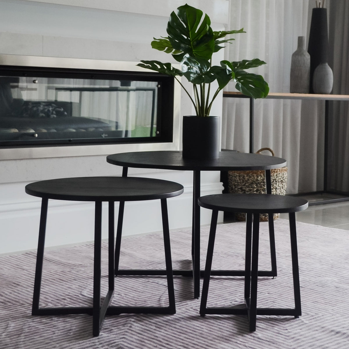 Set Of 3 Rio Black Round Nested Mango Wood Coffee Table - Fab Habitat , Coffee Tables, 