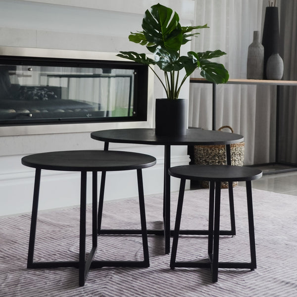 Set Of 3 Rio Black Round Nested Mango Wood Coffee Table - Fab Habitat , Coffee Tables, 