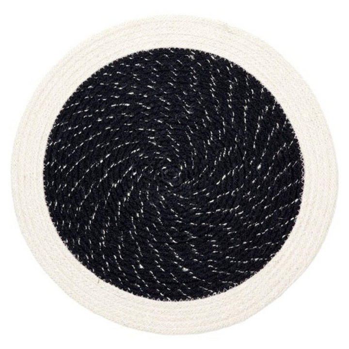 Set Of 4 Rosella Black & Cream Braided 38 cm Jute Round Placemat - Fab Habitat , Placemats, [product_size],