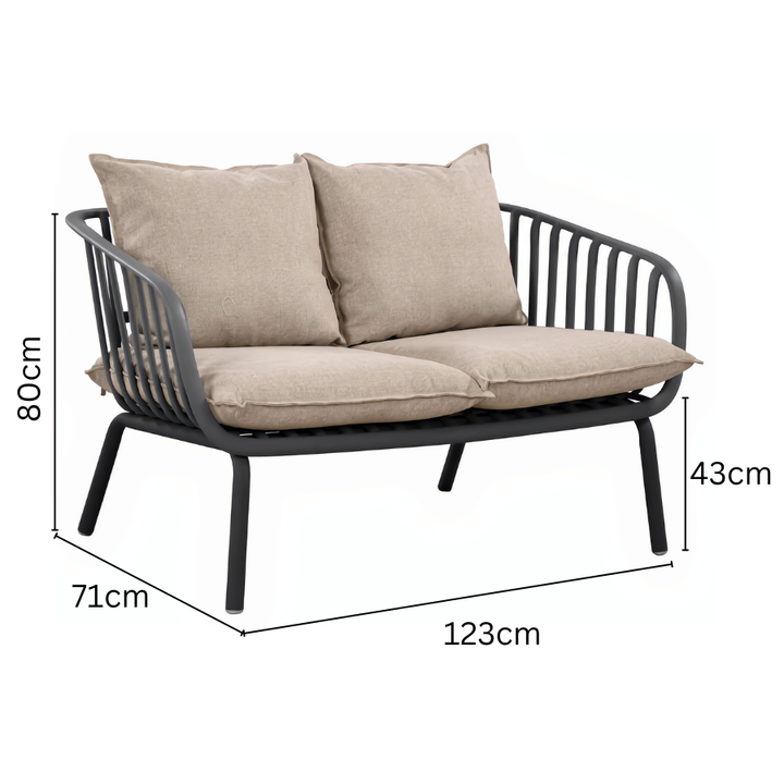 Owen Black Modern Outdoor 2-Seater Sofa with Grey Cushion