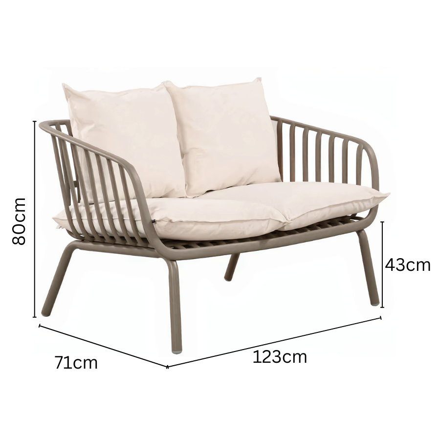 Owen Light Grey Modern Outdoor 2-Seater Sofa with Cream Cushion