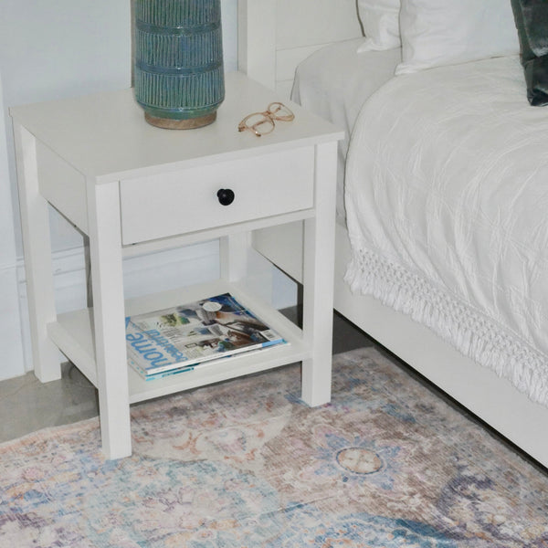 Safi White Bedside Table with 1 Drawer - Fab Habitat , Side Tables, 