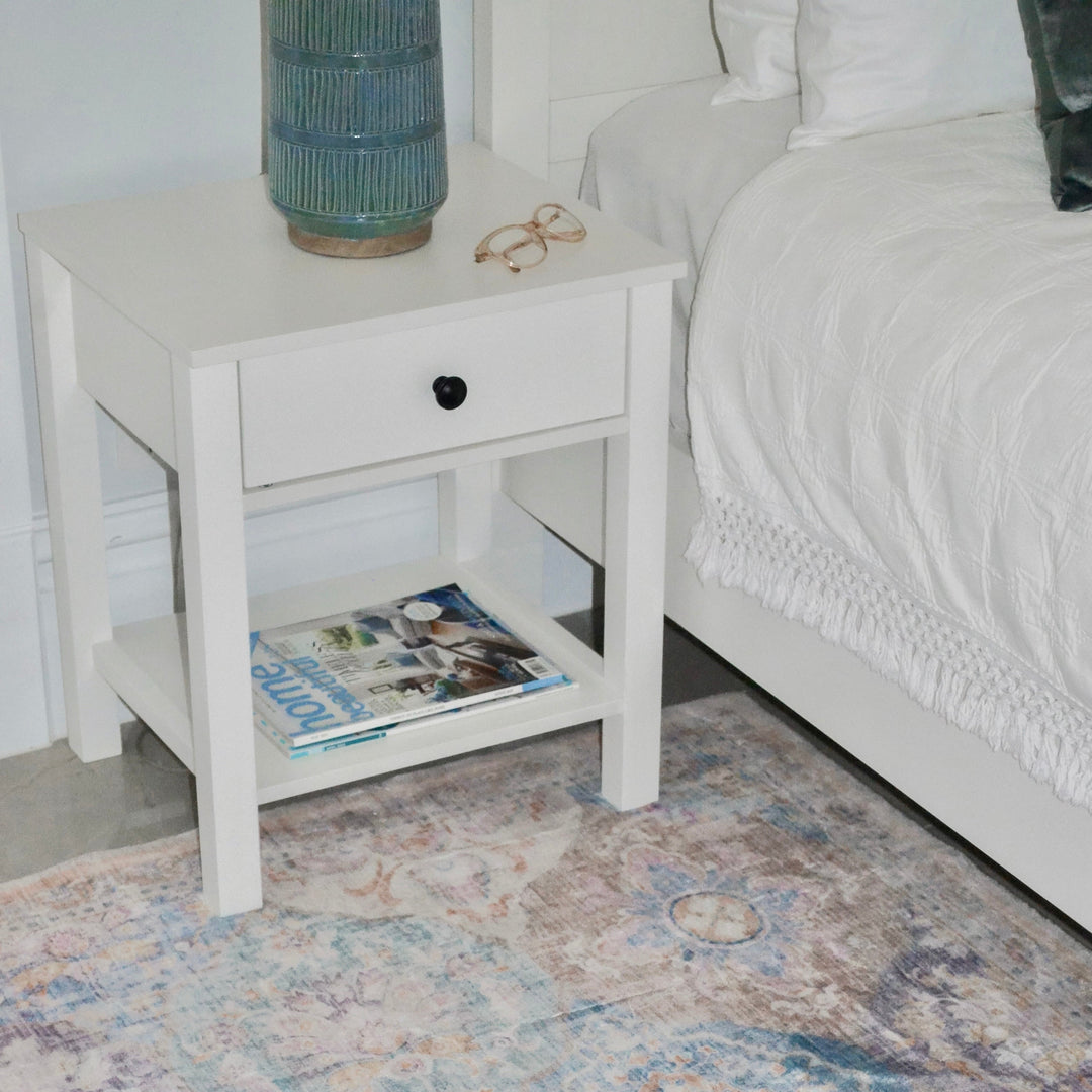 Safi White Bedside Table with 1 Drawer - Fab Habitat , Side Tables, 