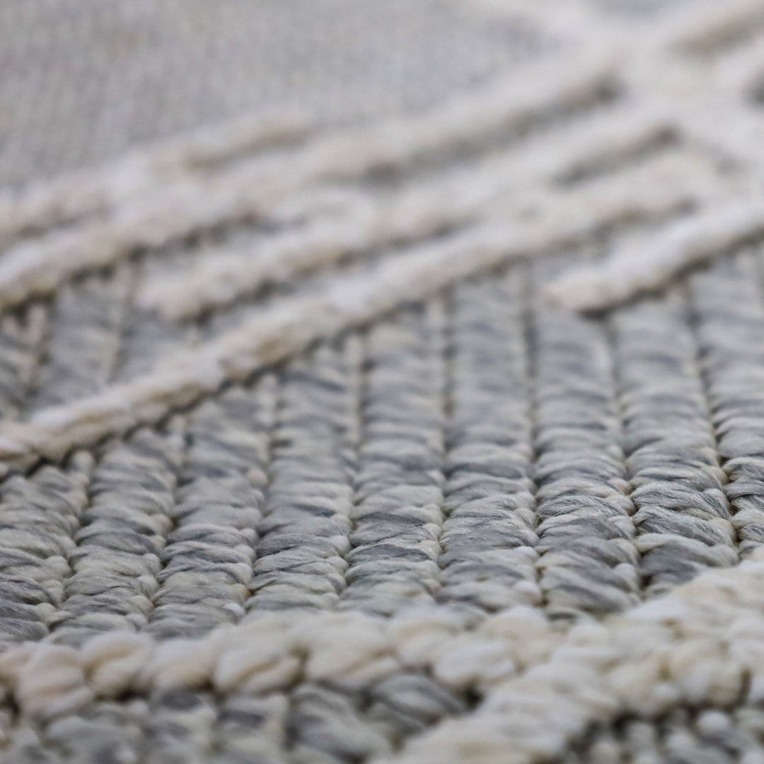 Salinas flat woven recycled plastic rug – tribal beige-grey, 180x270cm, buy online in Australia