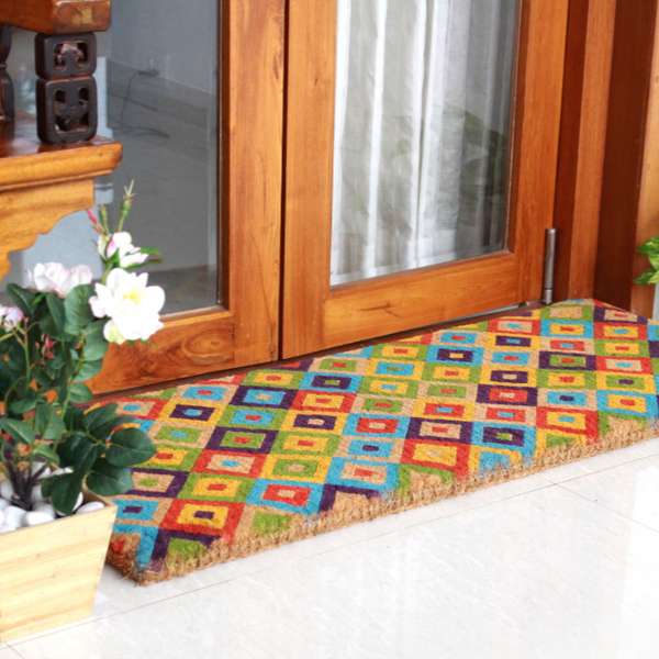 Saman Multicolour Diamond Thick Coir Doormat - Fab Habitat , Doormats, 