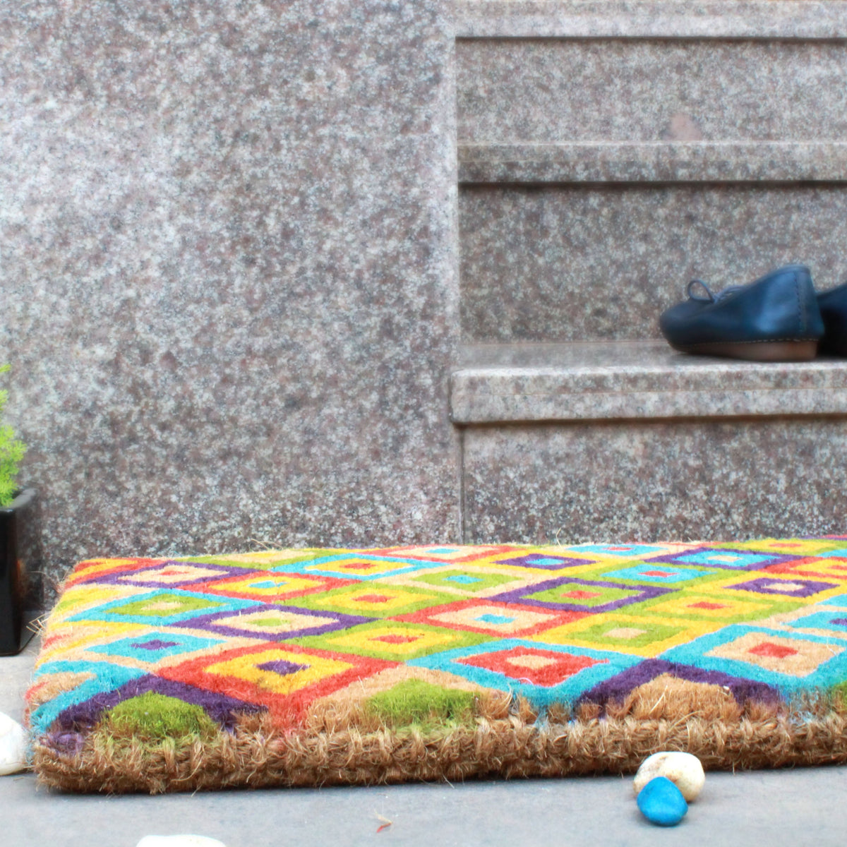 Saman Multicolour Diamond Thick Coir Doormat - Fab Habitat , Doormats, 