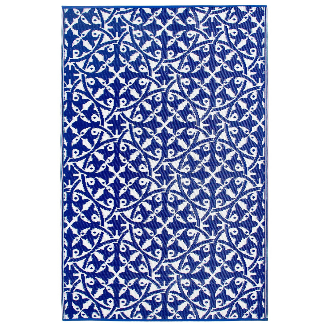 San Juan Blue and White Reversible Large Outdoor Rug - Fab Habitat , Recycled Plastic Rugs & Mats, 