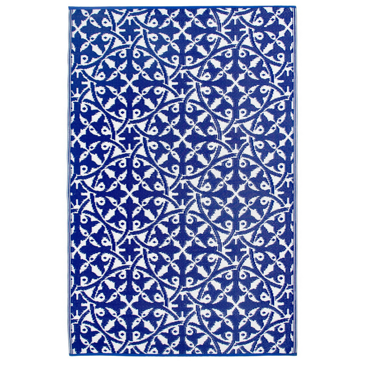 San Juan Blue and White Reversible Large Outdoor Rug - Fab Habitat , Recycled Plastic Rugs & Mats, 