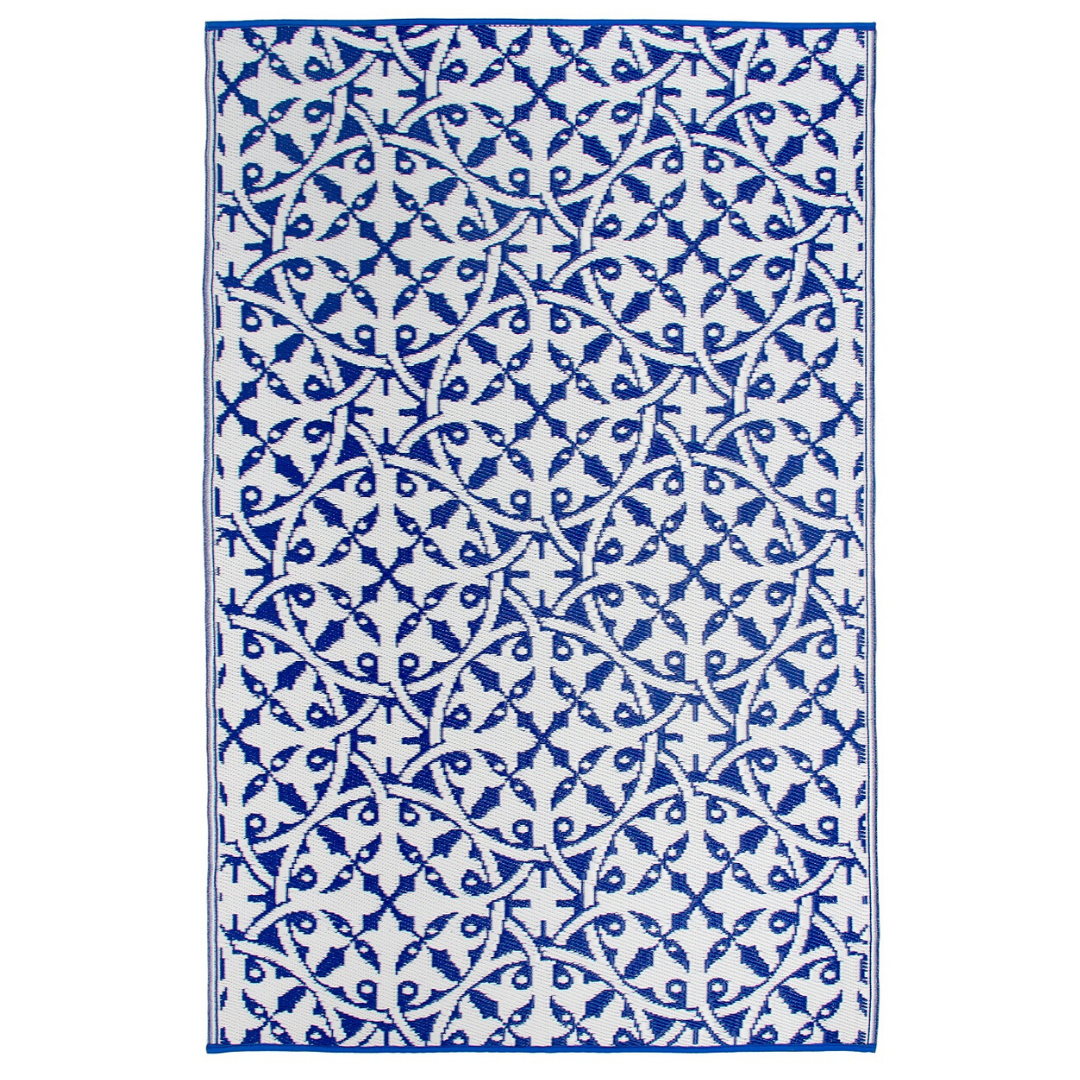 San Juan Blue and White Reversible Large Outdoor Rug - Fab Habitat , Recycled Plastic Rugs & Mats, 