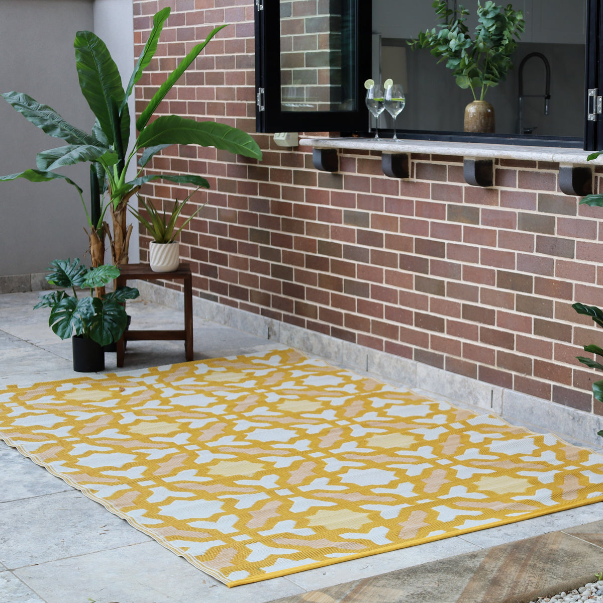 Seville Yellow rug 60x90cm bright patterned floor mat buy online in Australia