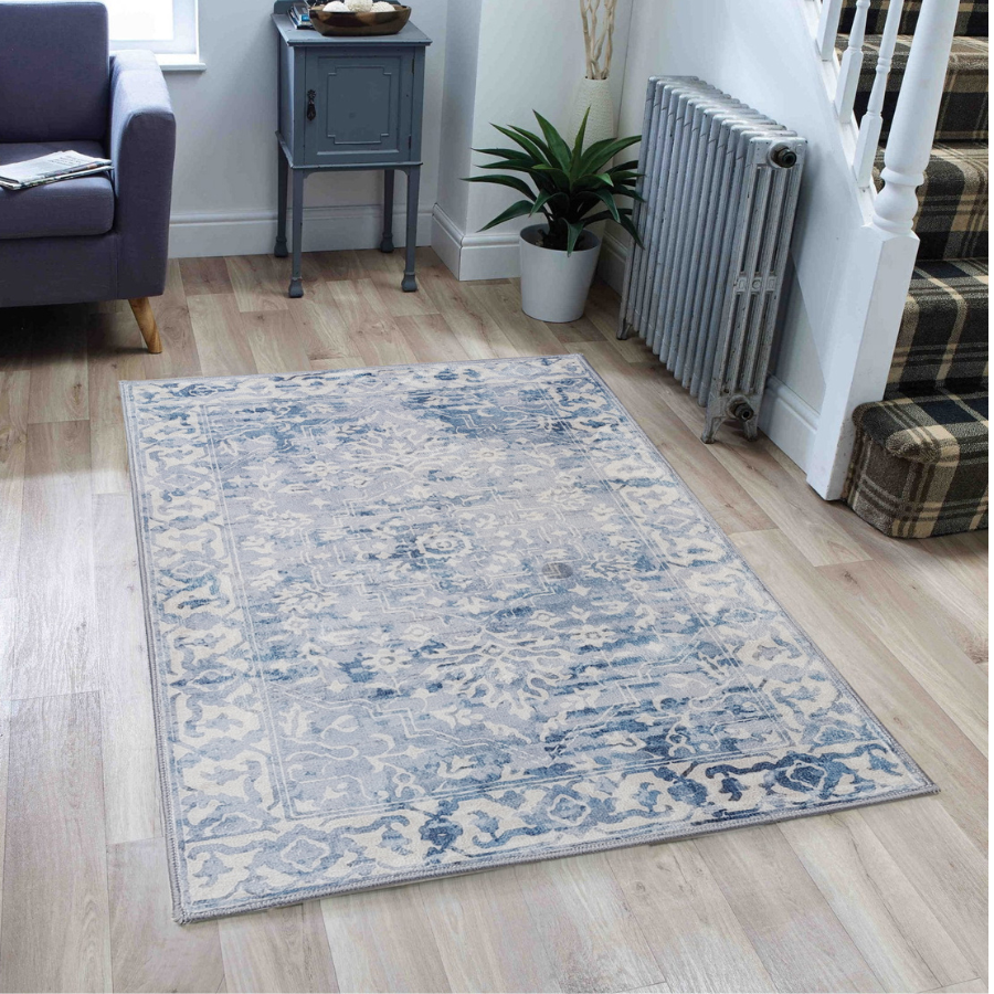 Shay Blue Traditional Machine Washable Large Rug - Fab Habitat , Rugs, [product_size],