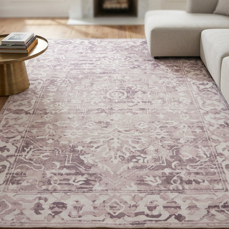 Shay Beige Machine Washable Large Polyester Indoor Rug