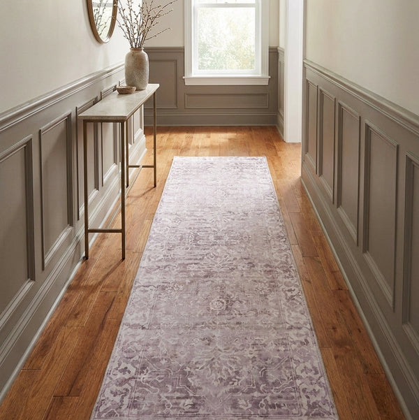 Shay Beige Traditional Distressed Machine Washable Runner Rug