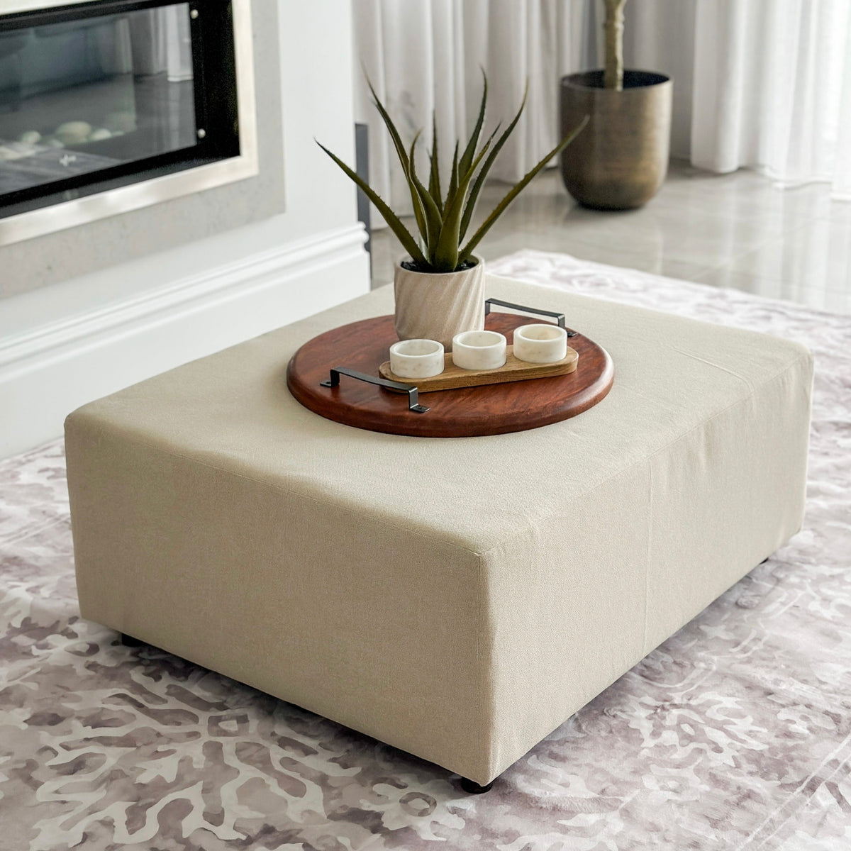 Celeste Beige Upholstered Ottoman - Fab Habitat , Benches, 