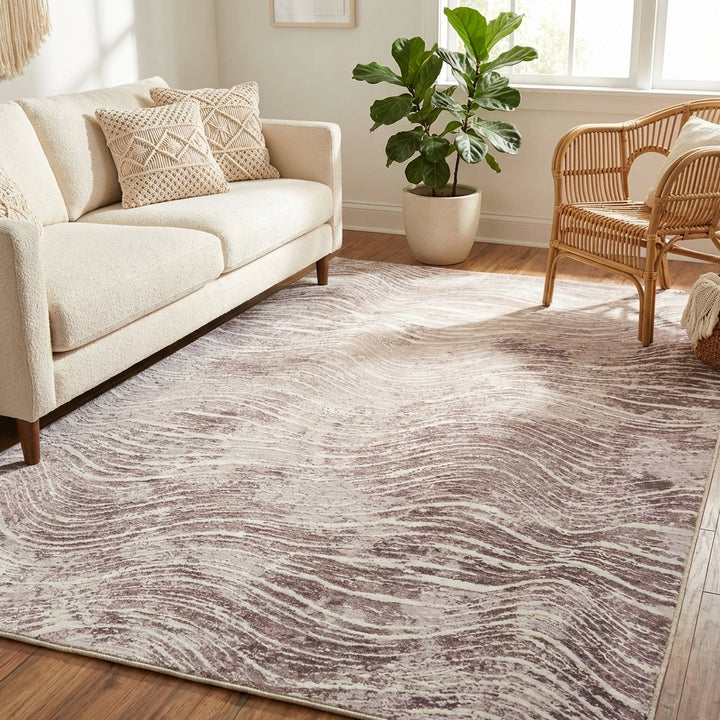 Shikhar Beige Modern Distressed Machine Washable Rug
