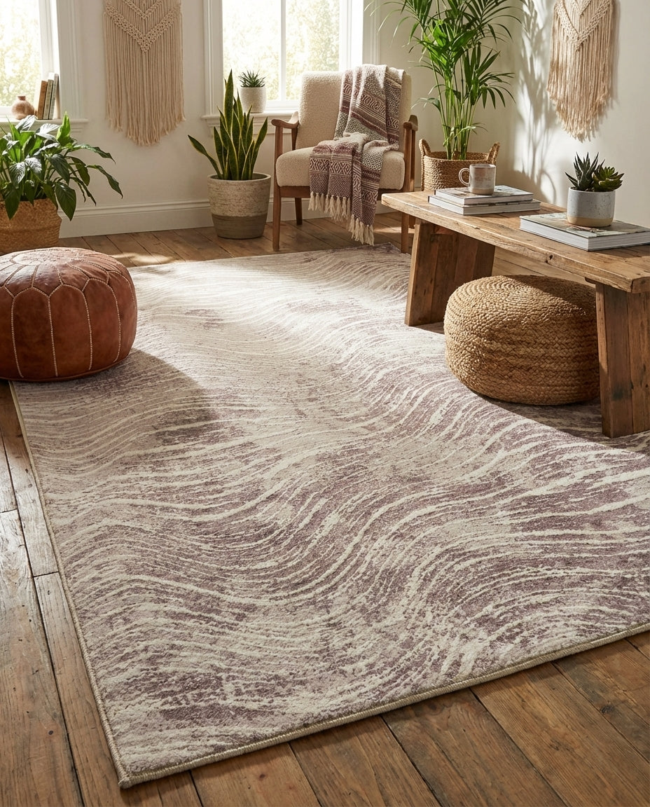 Shikhar Beige Modern Distressed Machine Washable Rug