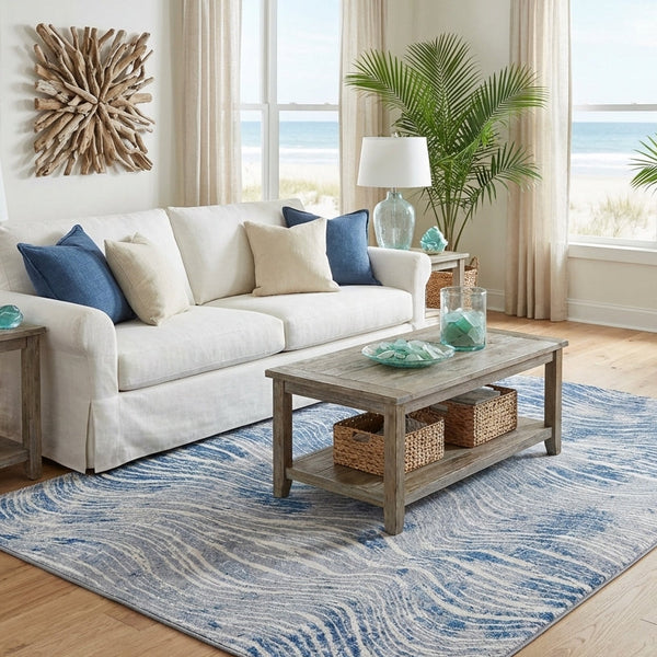 Shikhar Machine Washable Large Modern Blue Rug