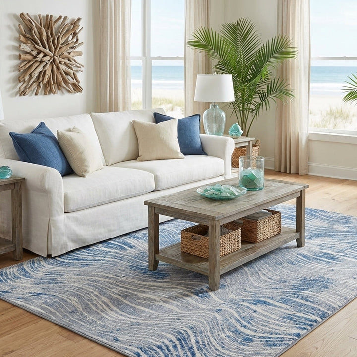 Shikhar Blue Modern Distressed Washable Rug