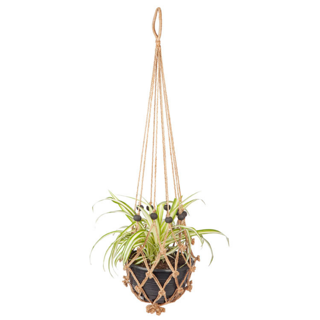 Set Of 4 Sika Black Beads Handmade Macrame Jute rope Plant Hanger & Pot Holder - 105 cm - Fab Habitat , Macrame Plant hanger, [product_size],