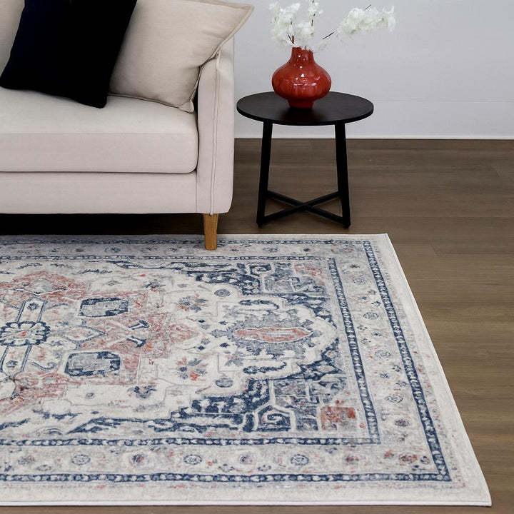 Soreaq Pale Rose and White Traditional Distressed Rug