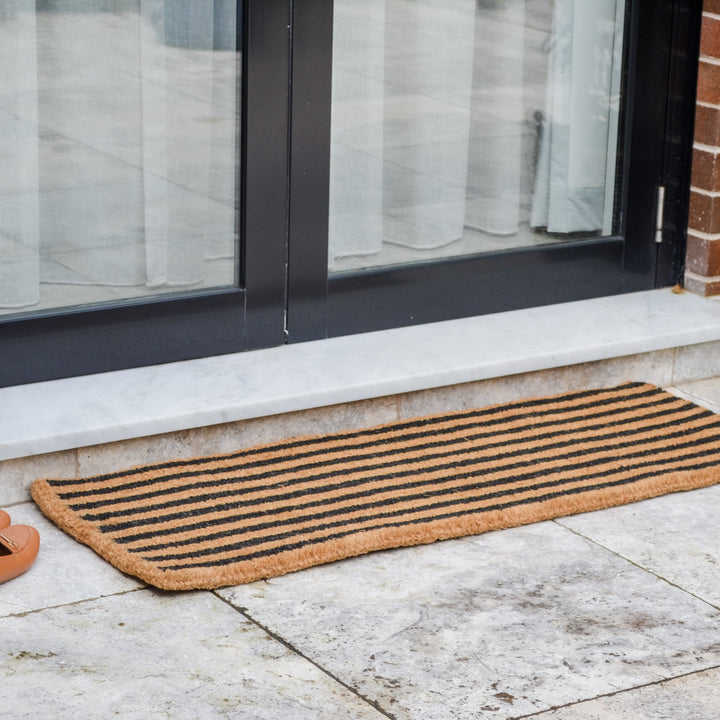 Straight Lines Black striped Coir Doormat - Fab Habitat , Doormats, [product_size],