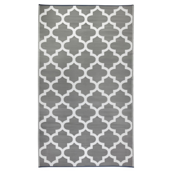 Tangier Grey And White Trellis Recycled Plastic Outdoor Rug - Fab Habitat , Recycled Plastic Rugs & Mats, 