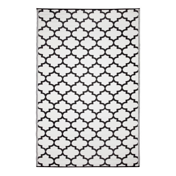 Tangier Black and White trellis Recycled Plastic Large Rug - Fab Habitat , Recycled Plastic Rugs & Mats, 