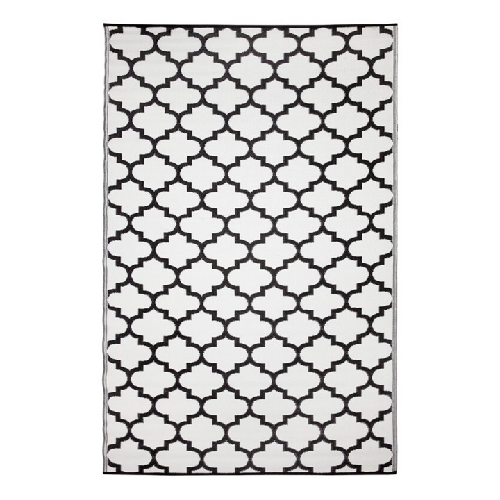 Tangier Black and White trellis Recycled Plastic Large Rug - Fab Habitat , Recycled Plastic Rugs & Mats, [product_size],