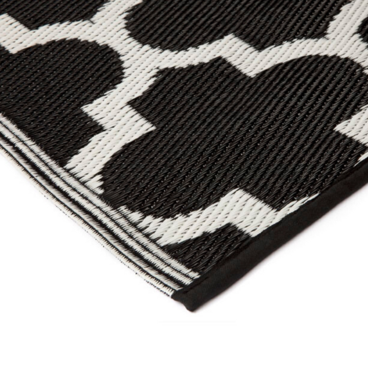 Tangier Black and White trellis Recycled Plastic Outdoor Rug - Fab Habitat , Recycled Plastic Rugs & Mats, [product_size],