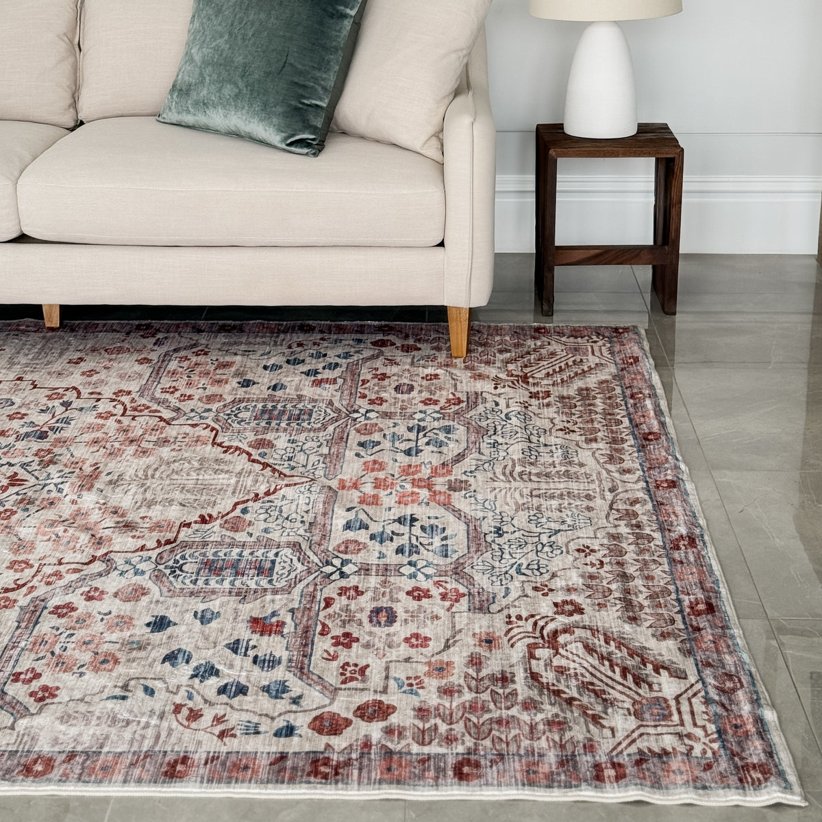 Corner detail of Tejas washable rug – soft weave and sturdy edge – 150x210 cm – buy online in Australia