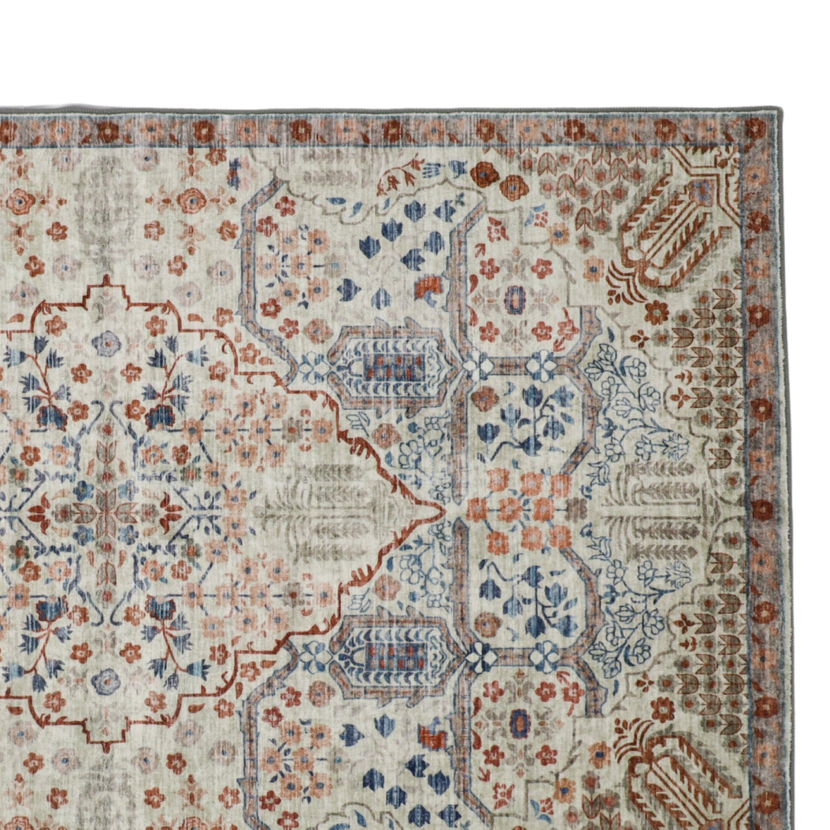 Tejas machine washable rug edge detail – premium stitching in beige and grey – 150x210 cm – buy online in Australia