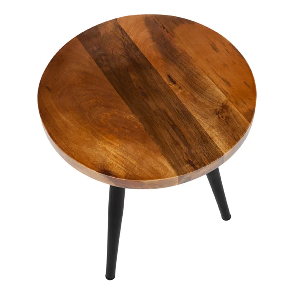 Roma Natural Mango Wood Tall Round Side Table With Black Metal Legs - Fab Habitat , Side Tables, [product_size],
