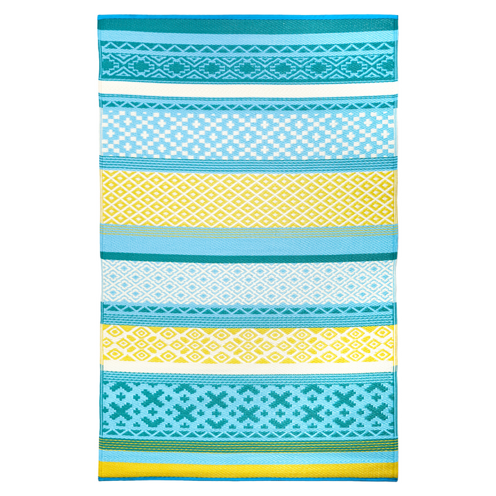 Tromso Multicoloured Blue Scandanavian Recycled Plastic Outdoor Rug - Fab Habitat , Recycled Plastic Rugs & Mats, [product_size],