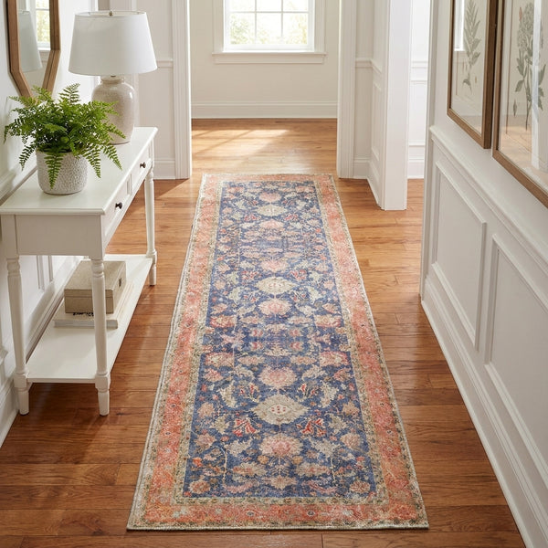 Vama Blue Machine Washable Foldable Runner Rug