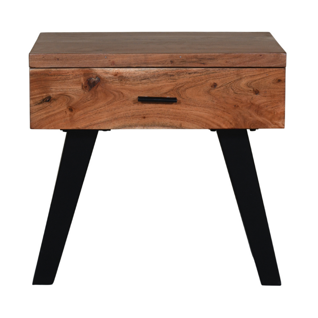 Vega Natural & Black Single Drawer Rectangle Wooden Bedside Table - Fab Habitat , Side Tables, 